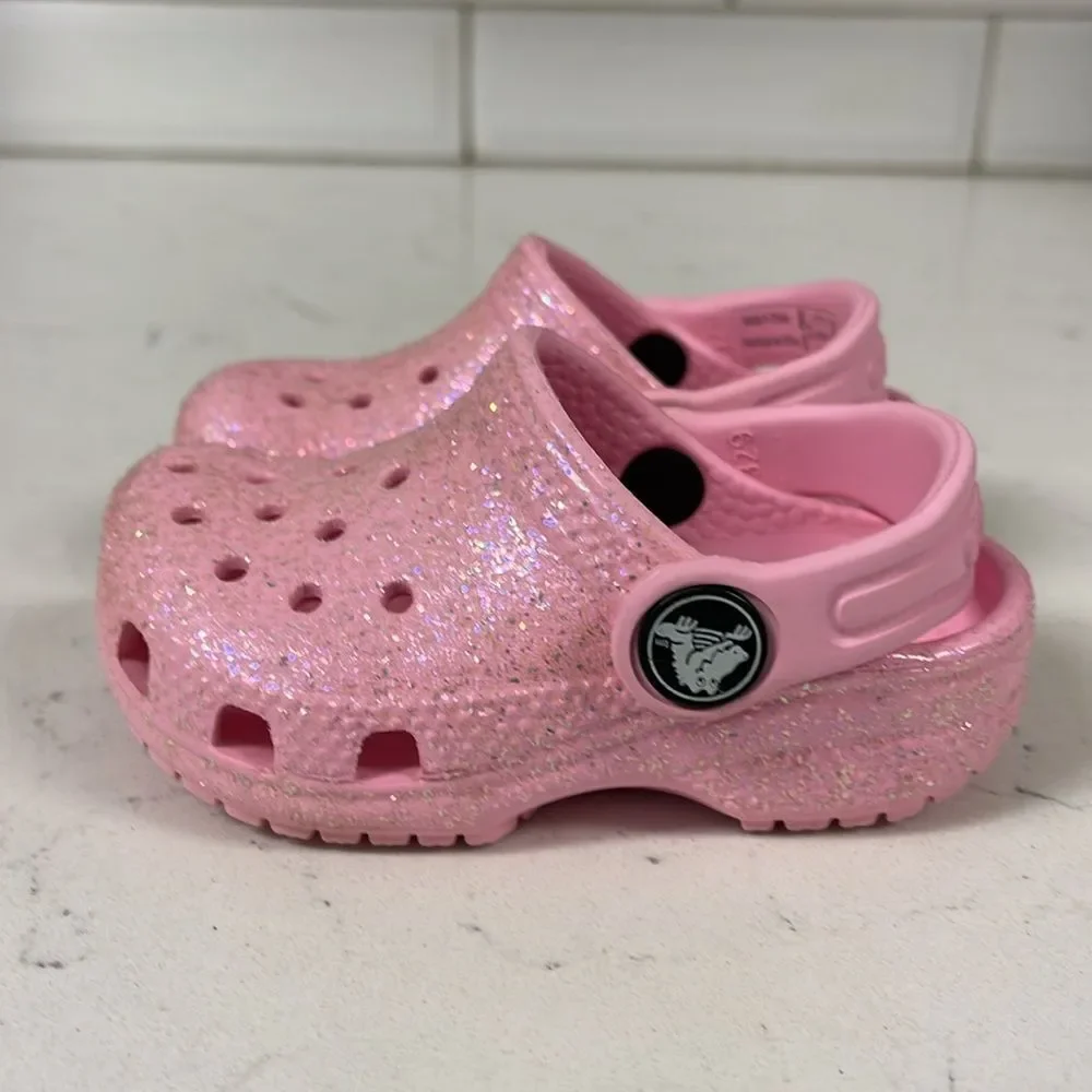Crocs Littles Kids Pink Glitter Clogs - Pink Size 4 Unlined Glitter